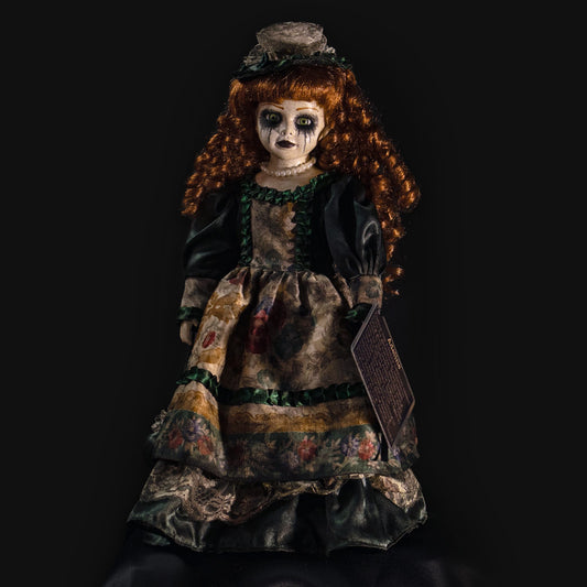 Adeline, a hand painted possessed porcelain doll, full front view