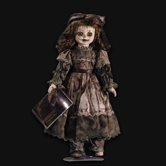 Celine, a hand painted possessed porcelain doll, full front view