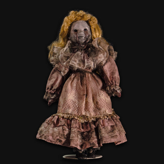 Ruth, a hand painted possessed porcelain doll, full front view
