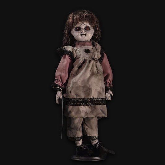 Violet, a hand painted possessed porcelain doll, full front view